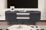 TV-meubel Beitek 160 cm met ribbeldeuren, open vakken en donker houten blad in stijlvolle woonkamer