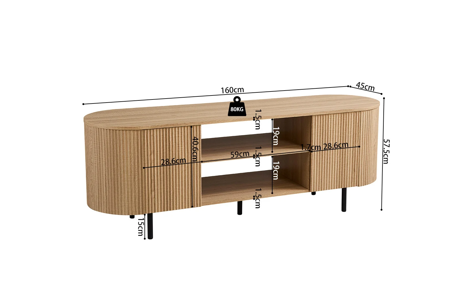 TV-meubel Slierund Naturel 160 cm - Afbeelding 7