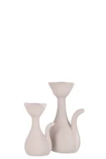 Decoratiefiguur Gurello roze porselein, elegant glazuur en verfijnde vorm, set van twee kattenfiguren