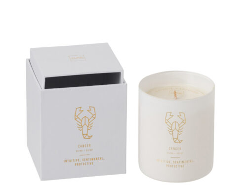 Geurkaars Hundol Wit in witte glazen pot en doos, met Kreeft-design en gouden details