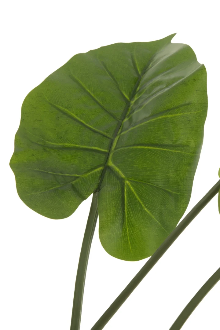 Pot Traurello stof groen H123 cm met grote tropische bladlook en natuurlijke uitstraling