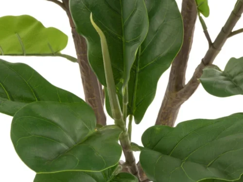 Kunstplant Prirmel Stof Groen, realistische Ficus lyrata met grote groene bladeren en slanke stam, 129 cm hoog