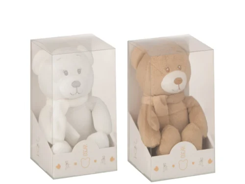 Set van 2 Grurmino pluche beren van polyester in wit en beige, 22 cm hoog, decoratieve woonaccessoires