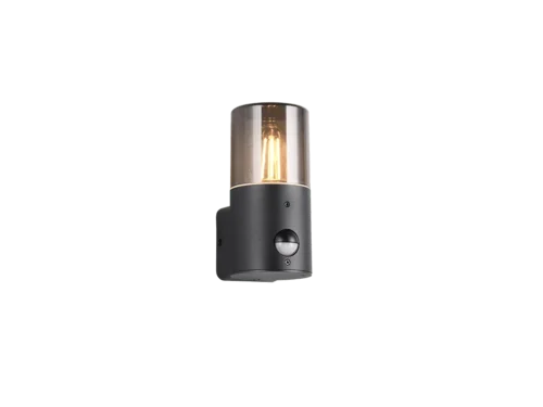 Peinund wandlamp mat zwart met bewegingssensor en cilindervormige kap, modern buitenontwerp
