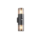 Hudero wandlamp mat zwart met bewegingssensor en glazen kap, moderne buitenlamp, set van 3