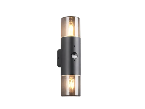 Hudero wandlamp mat zwart met bewegingssensor en glazen kap, moderne buitenlamp, set van 3