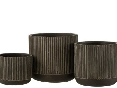 Nevu zwarte keramieken bloempot met ribbelstructuur, compact en tijdloos voor vensterbank of dressoir