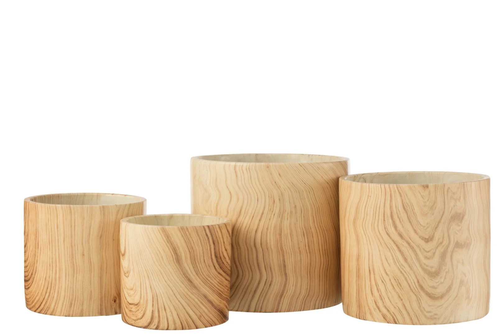 Set van 4 naturel bloempotten Geltas betonlook, robuust en stevig met warme houtnerf uitstraling