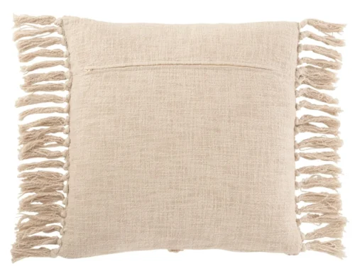 Kussen Hiemar beige 68 x 50 cm met geweven structuur en speelse franjes aan de zijkanten