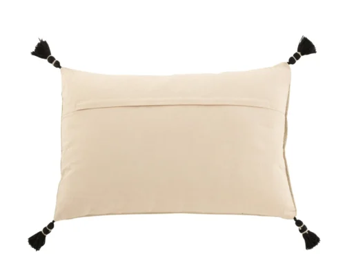 Kussen Doomy grijs 59 x 37,5 cm van katoen met zwarte kwastjes, rechthoekig sierkussen voor bank of bed
