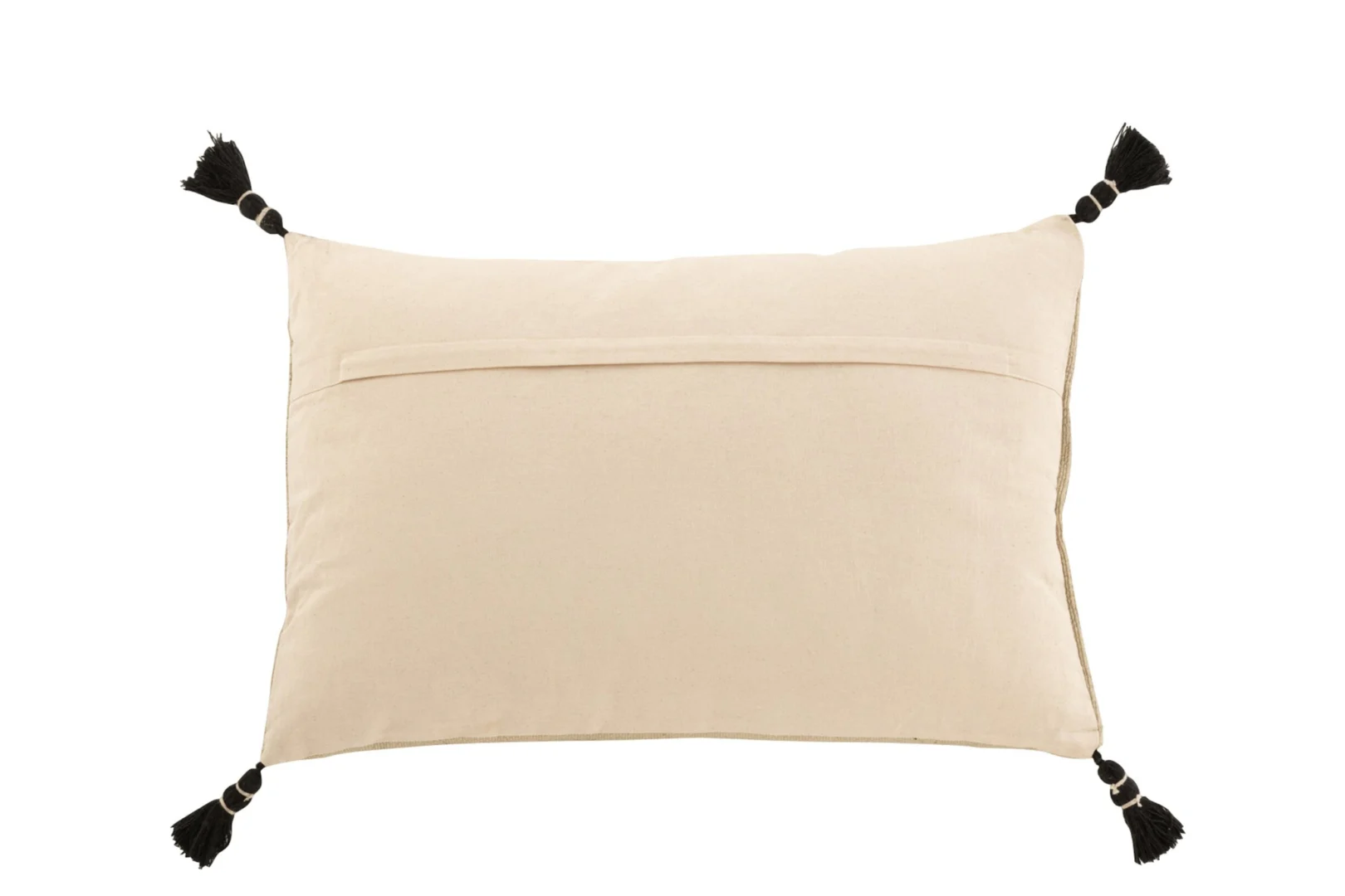 Kussen Doomy grijs 59 x 37,5 cm van katoen met zwarte kwastjes, rechthoekig sierkussen voor bank of bed