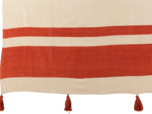 Plaid Peemmas Oranje van katoen met brede strepen en decoratieve kwastjes, luchtige woondeken