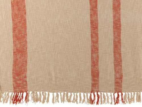 Plaid Saaltor Oranje van katoen met beige basis, oranje strepen en franjes voor een warme, zachte look