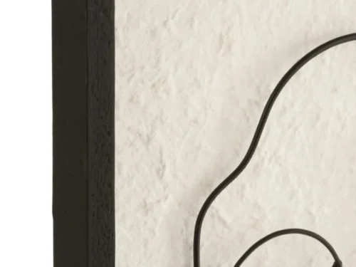 Wanddecoratie Sliennan Beige met zwarte lijnen en gezichtsmotief, gelaagd ontwerp in MDF, ijzer en hout