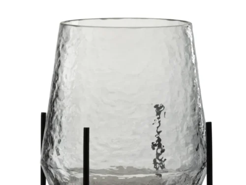 Vaas Chios transparant glas met onregelmatige vorm en zwarte metalen accenten, 25,5 cm hoog
