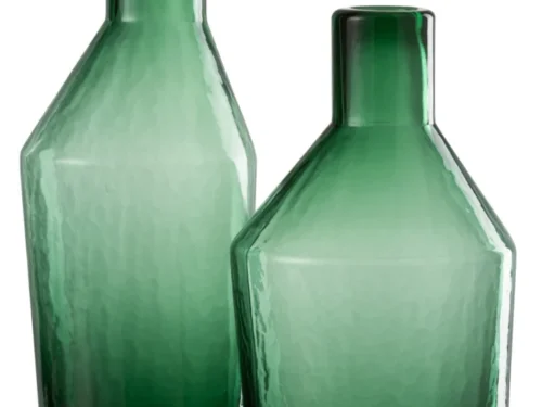 Decoratie Rurio glazen fles groen, slank design, 35 cm hoog, set van twee vormen