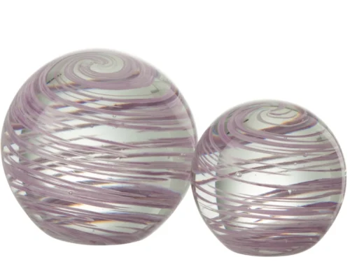 Treebone Whirlpool presse-papier van paars glas, met twee decoratieve bolvormen en swirlpatroon
