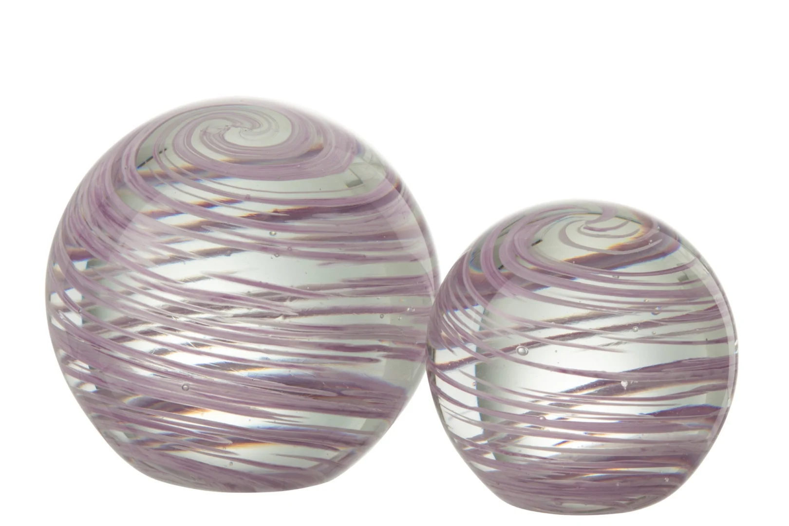 Treebone Whirlpool presse-papier van paars glas, met twee decoratieve bolvormen en swirlpatroon