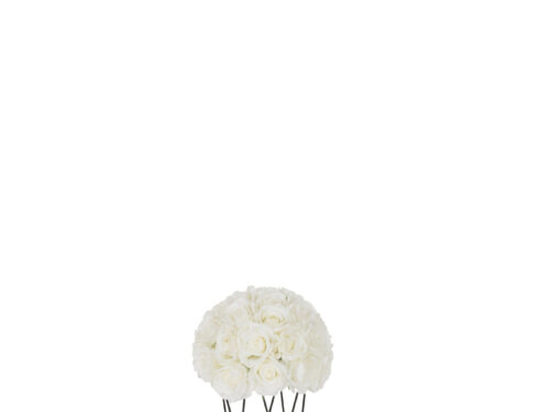 Woonaccessoire Flanter zwart met slank ijzeren frame en witte bloemschikking voor een elegante uitstraling