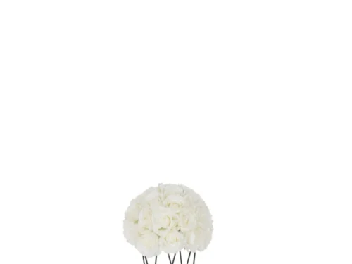 Woonaccessoire Flanter zwart met slank ijzeren frame en witte bloemschikking voor een elegante uitstraling