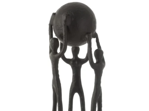 Beeld Sunea zwart aluminium met slanke figuren die een grote cirkel dragen, 46,5 cm hoog