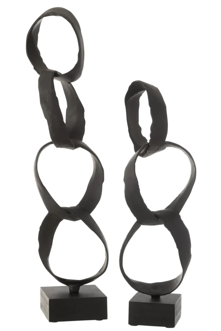 Beeld Paarrona zwart aluminium met slanke organische lussen op zwarte voet, H66,5 cm