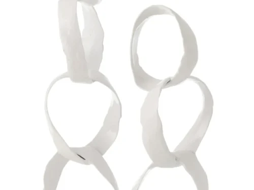 Beeld Firmang wit aluminium met decoratieve ringen op voet, 66 cm hoog en stijlvol vormgegeven