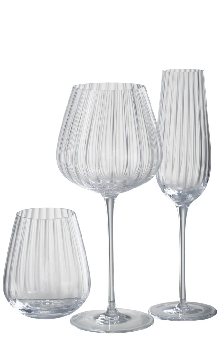Ronsia transparant drinkglas met slanke vorm en gestreept motief, elegant op tafel