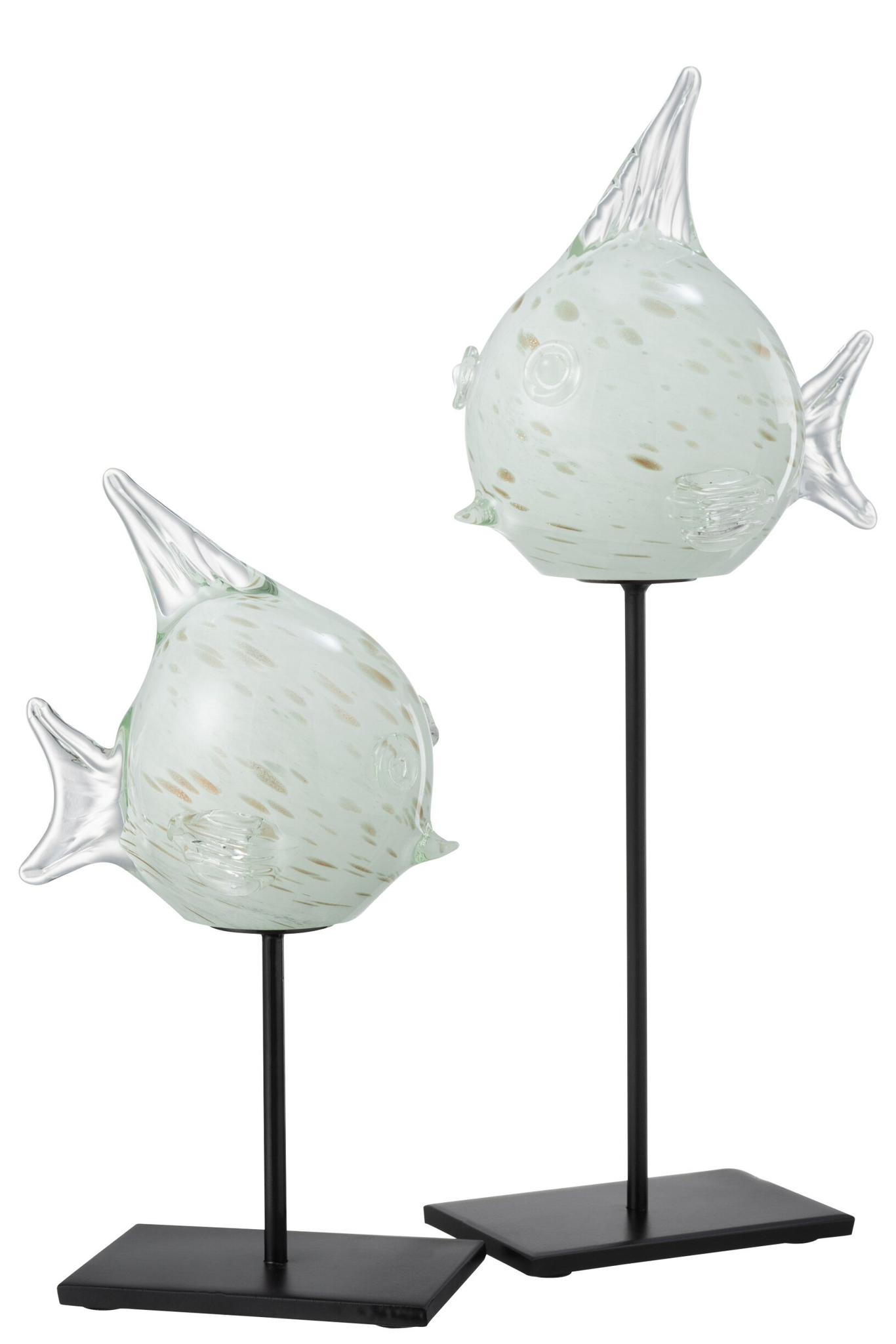 Decoratiefiguur Fievon glas wit, slank design met visvorm en zwarte metalen voet, H38 cm