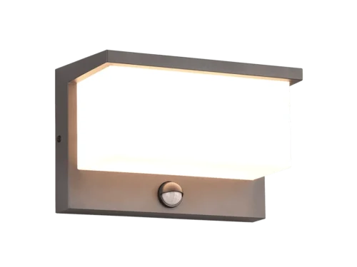 Wandlamp Skassil antraciet, moderne LED-wandlamp met bewegingssensor en strak rechthoekig ontwerp