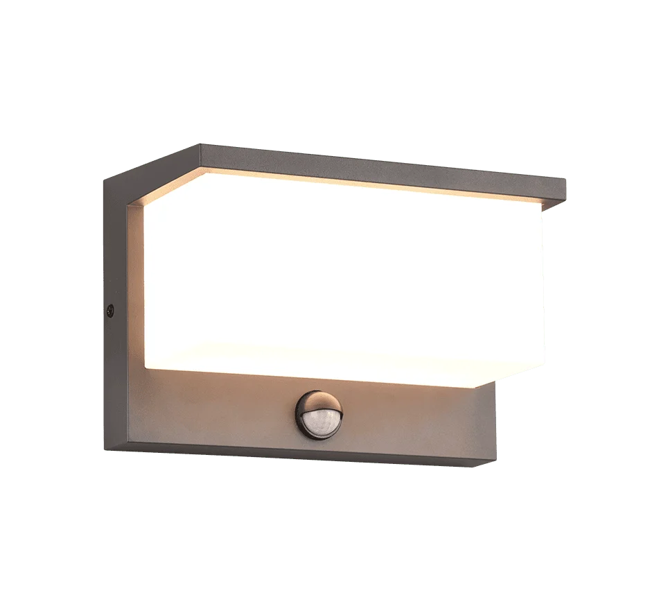 Wandlamp Skassil antraciet, moderne LED-wandlamp met bewegingssensor en strak rechthoekig ontwerp