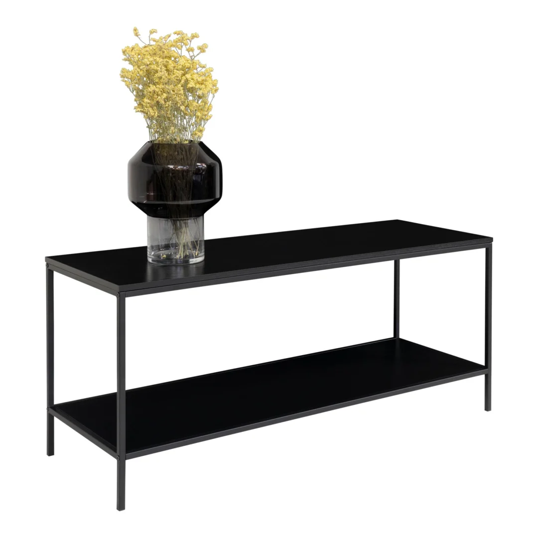 TV-meubel Kleentu Zwart 100 cm met stalen frame en twee planken, compact en modern