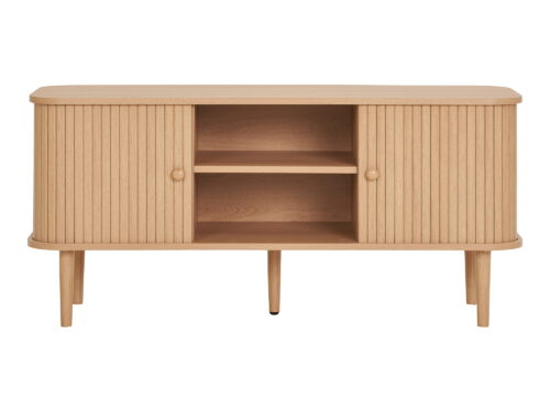 TV-meubel Flierdond Naturel 113 cm met 2 deuren, open vak en slanke poten in warme houtlook