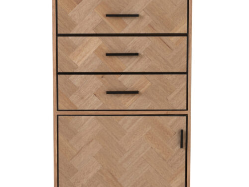 Kast Heisund Zwart 62 cm met zigzagfront, drie lades en open vak, slanke hoge opbergkast