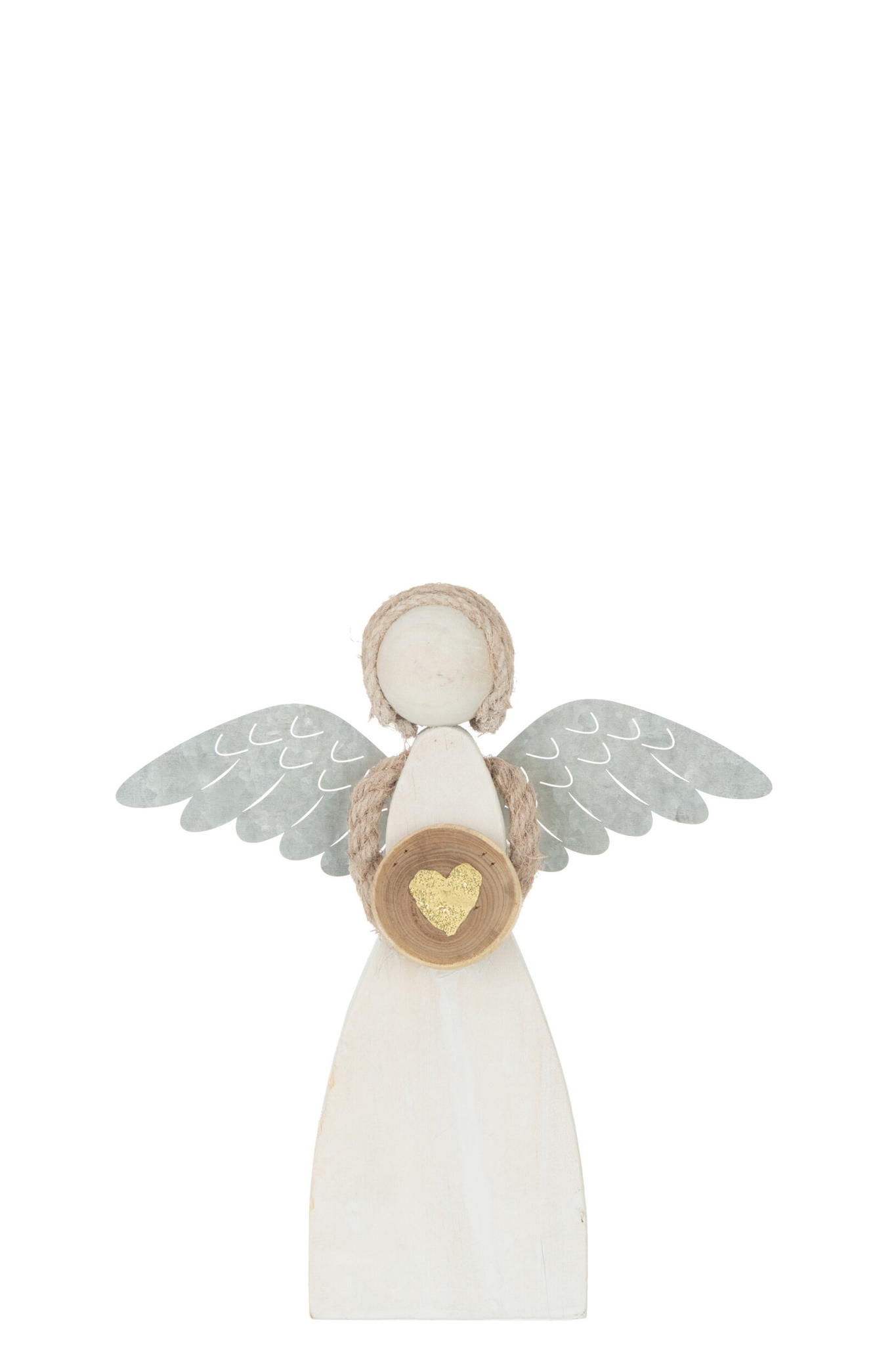 Ornament Taustin Hout Wit engel met houten hart en zachte beige vleugels, natuurlijk decoratief accent