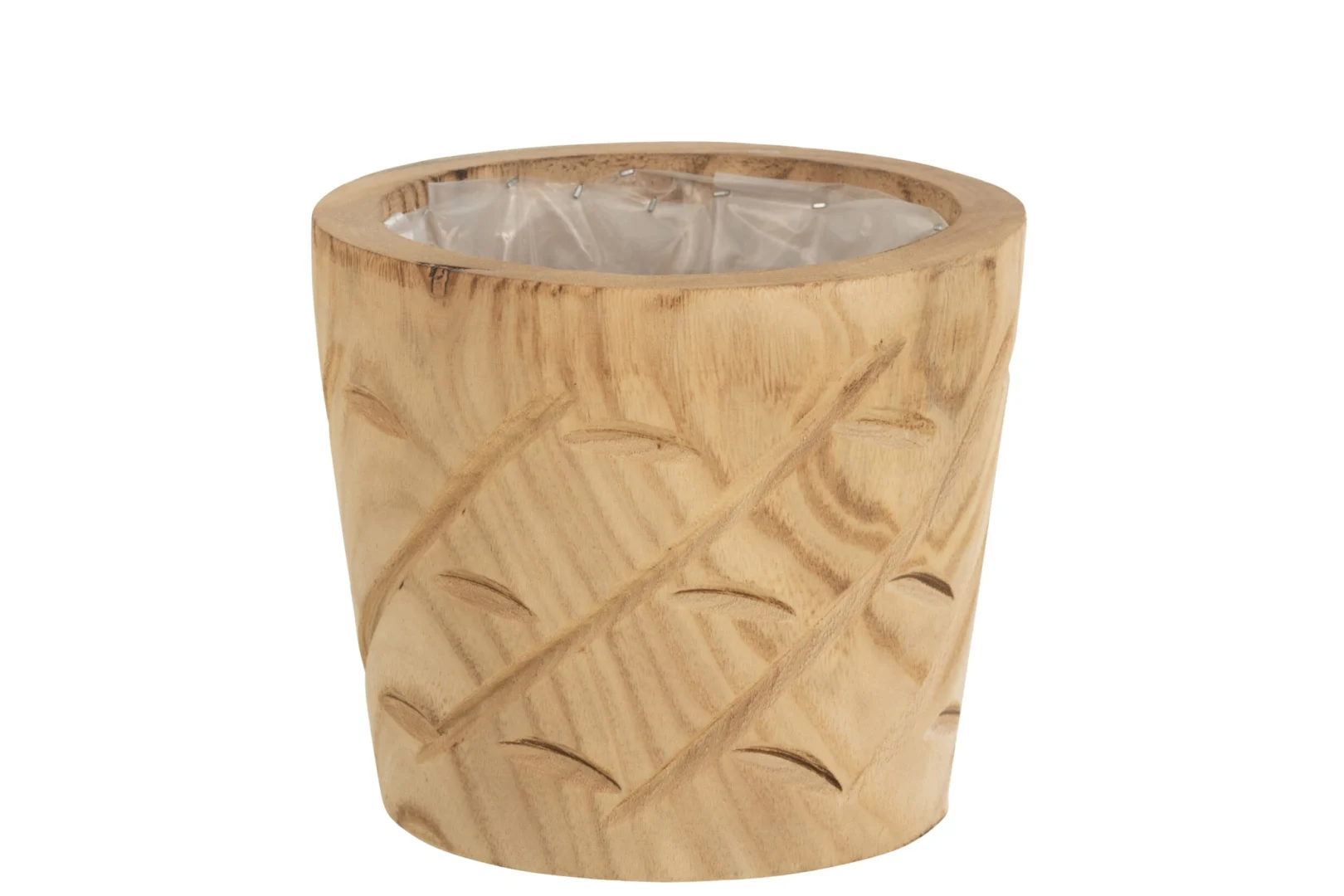 Plantenbak Collal van naturel paulowniahout, compact en licht met rustieke houtstructuur en binnenfolie