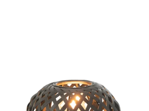 Tafellamp Liemmund van zwart bamboe met warme gloed en compact rond design, H24,5 cm