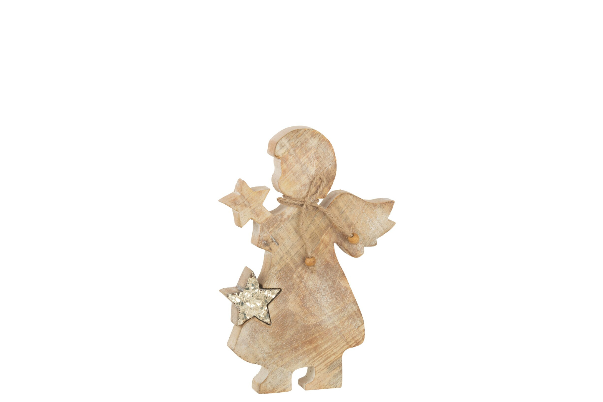 Decoratie Seessan mangohout goud, engelvorm met ster en warme houten afwerking