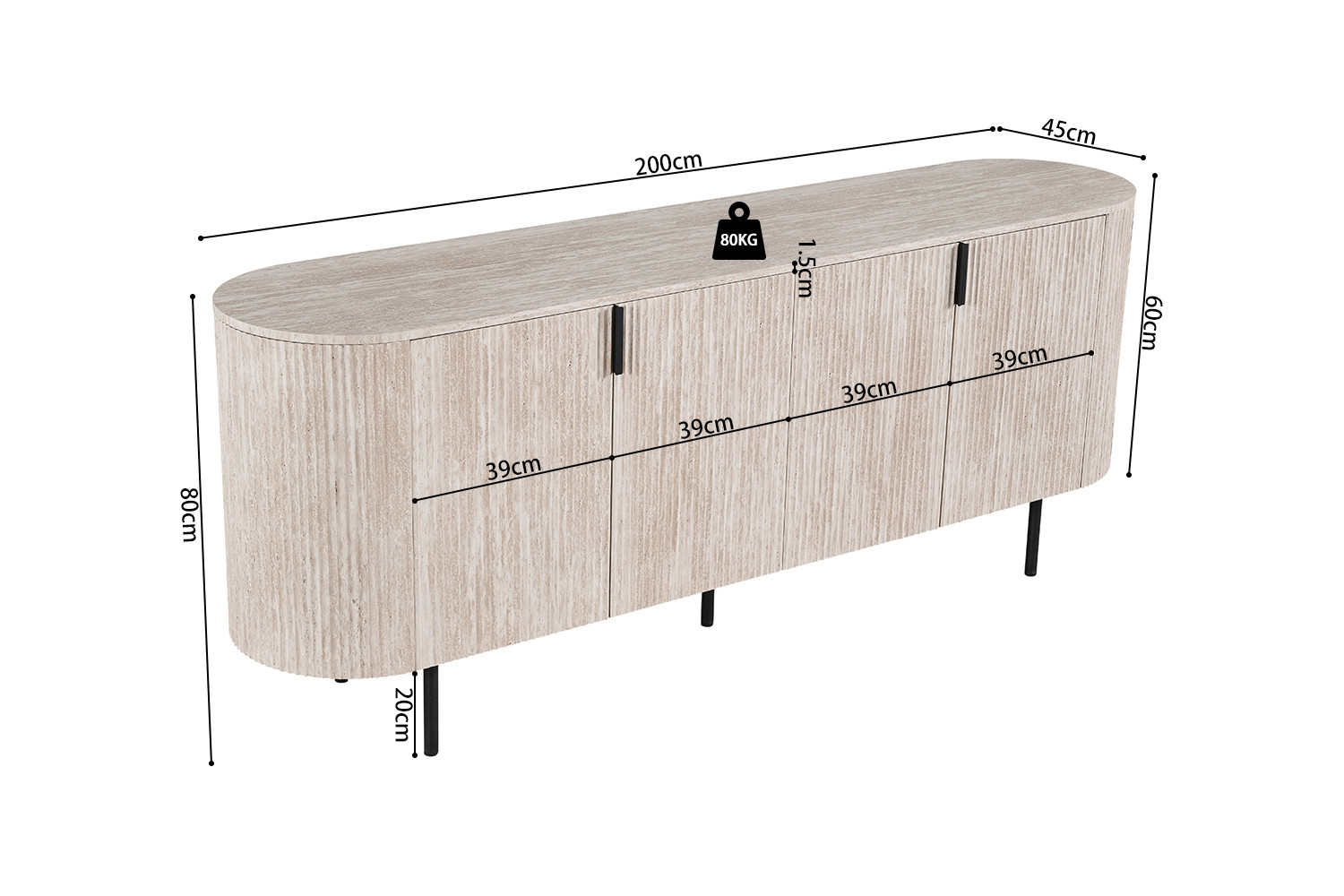 Dressoir Side Beige 200 cm - Afbeelding 10