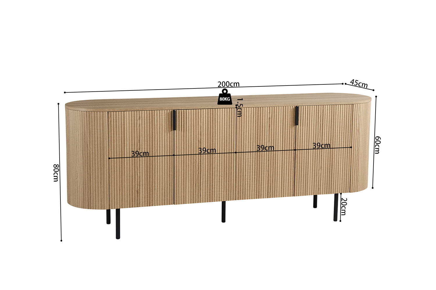 Dressoir Jeeskona Naturel 200 cm - Afbeelding 10