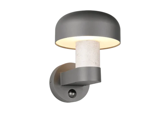 Wandlamp Gelvond aluminium in betonkleur met bewegingssensor en moderne uitstraling