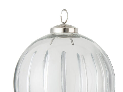 Transparante glazen Kerstballen Trieskira Zilver met elegante zilverstrepen en ophanglus
