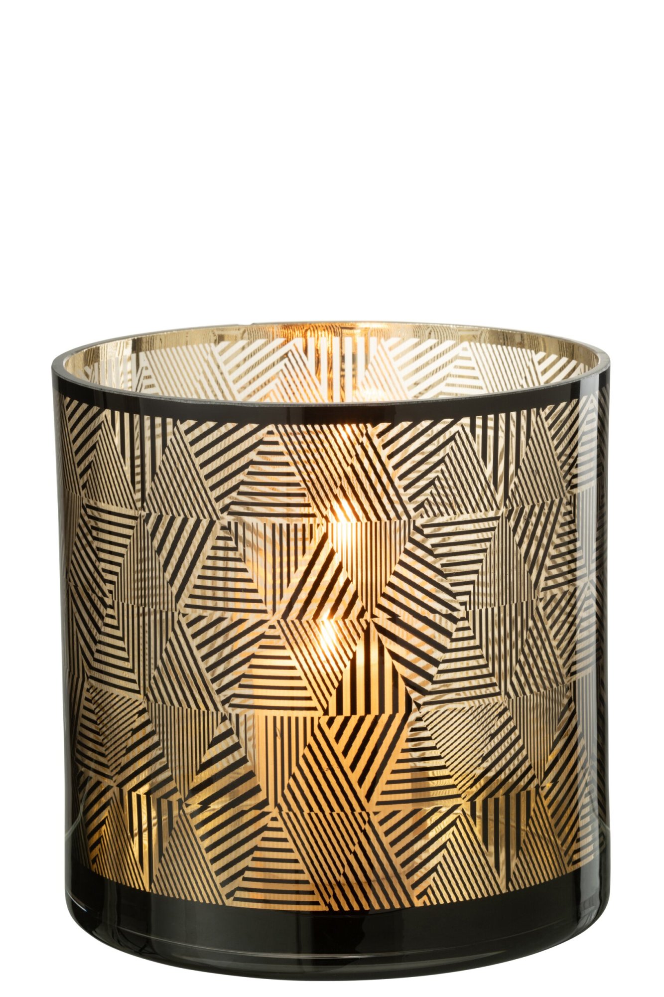 Windlicht Storren glas bruin met geometrisch patroon, grote sfeervolle kaarsenhouder H24,5 cm
