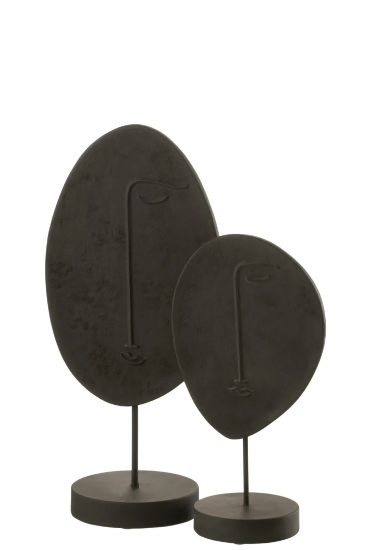 Beeld Nieltan zwart polyresin, abstract gezicht op standaard, 14,5 cm woonaccessoire