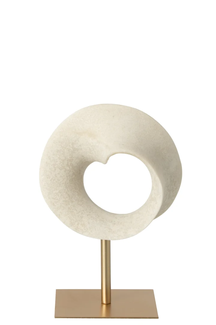 Truline decoratie wit met goudaccenten, abstracte ring op gouden voet van polyresin, 30 cm hoog