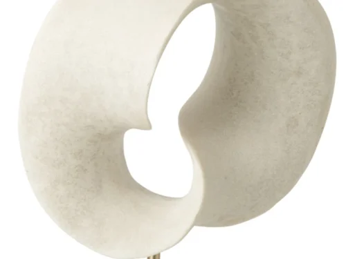 Naute abstracte decoratie wit van polyresin op goudkleurige voet, stijlvol en sculpturaal