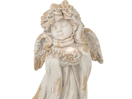 Woonaccessoire Grieban beige engelfiguur met kaars, rustieke afwerking en decoratieve details