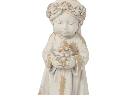 Engelenbloem Meinno beige decoratiebeeld met bloemenkroon, zachte vintage look en rustieke afwerking
