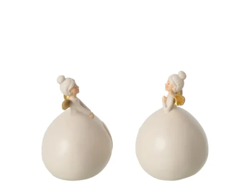 Decoratie Geenik Polyresin Goud set van 2: twee engelen op ronde vormen met warme goudaccenten