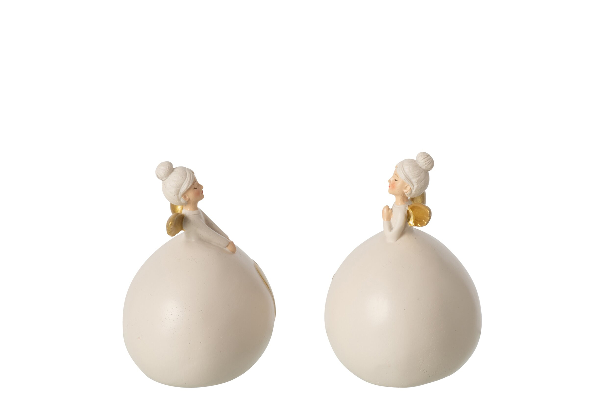 Decoratie Geenik Polyresin Goud set van 2: twee engelen op ronde vormen met warme goudaccenten